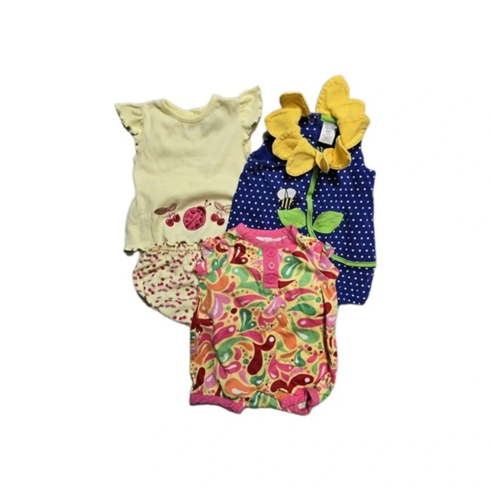 Hanna Andersson Baby Girls Romper ‎ 50 0-3 Mn Cherries Sun Flower Mixed Lot Of 4